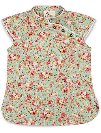 Blouse Chinoise à col Mao Fille Fleurie Liberty Vert ANNAM - 'LA FAUTE A VOLTAIRE'