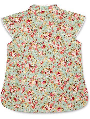 Blouse Chinoise à col Mao Fille Fleurie Liberty Vert ANNAM - 'LA FAUTE A VOLTAIRE'