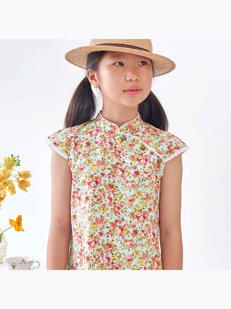 Blouse Chinoise à col Mao    Fleurie Liberty   ANNAM - La Faute à Voltaire Vert d'eau - Kiabi