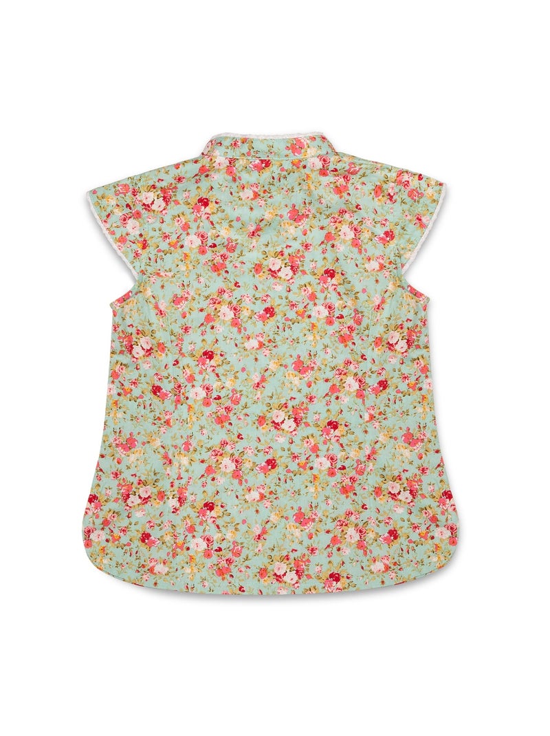 Blouse Chinoise à col Mao    Fleurie Liberty   ANNAM - La Faute à Voltaire Vert d'eau - Kiabi