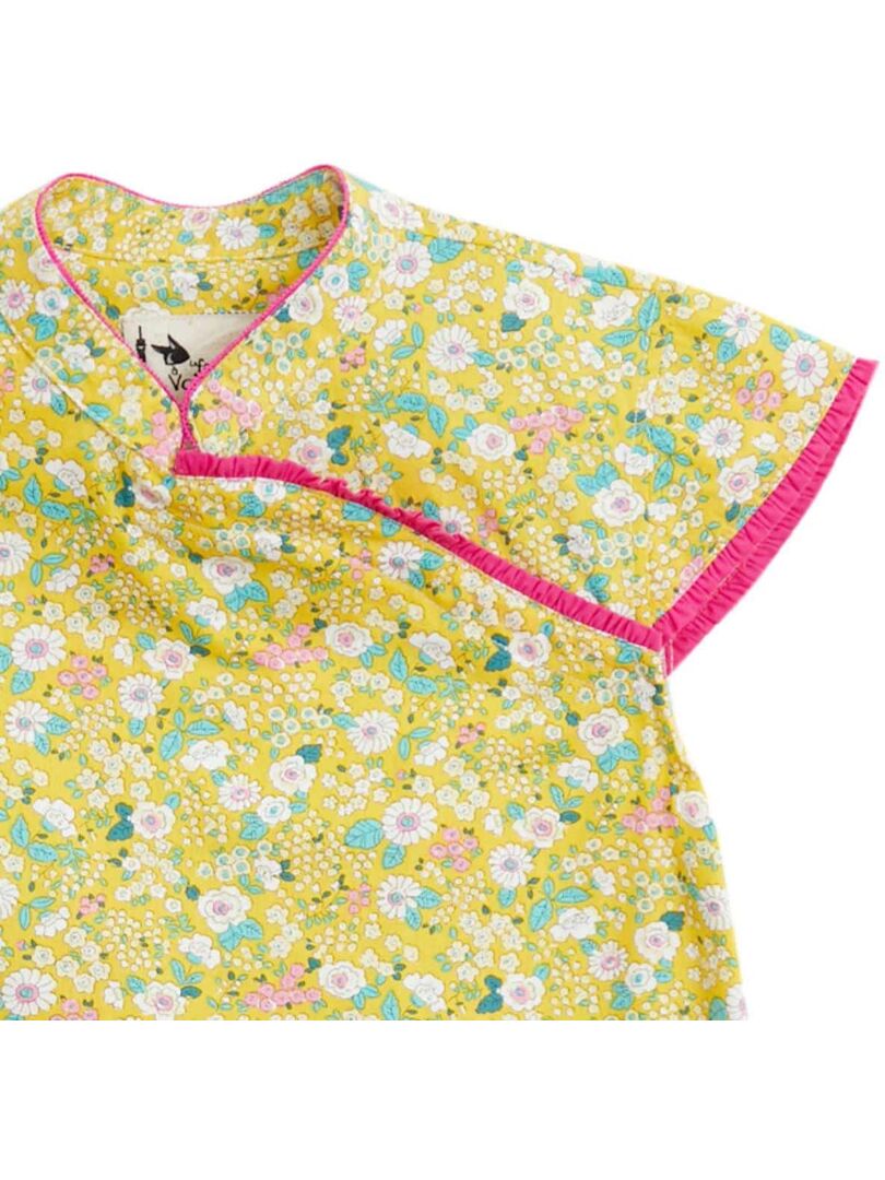 Haut D'été Love Jaune Fleuri En Denim - Taille M (convient M-L), Manches Courtes, Occasion Excellent état