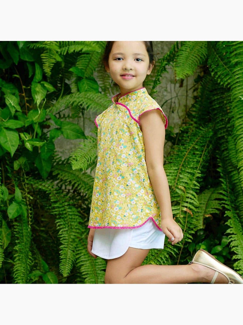 Blouse  Chinoise Liberty  à Col Mao  ANNAM - La Faute à Voltaire Jaune - Kiabi