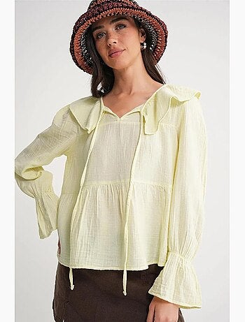 Blouse col châle à volants et lien à nouer mixray