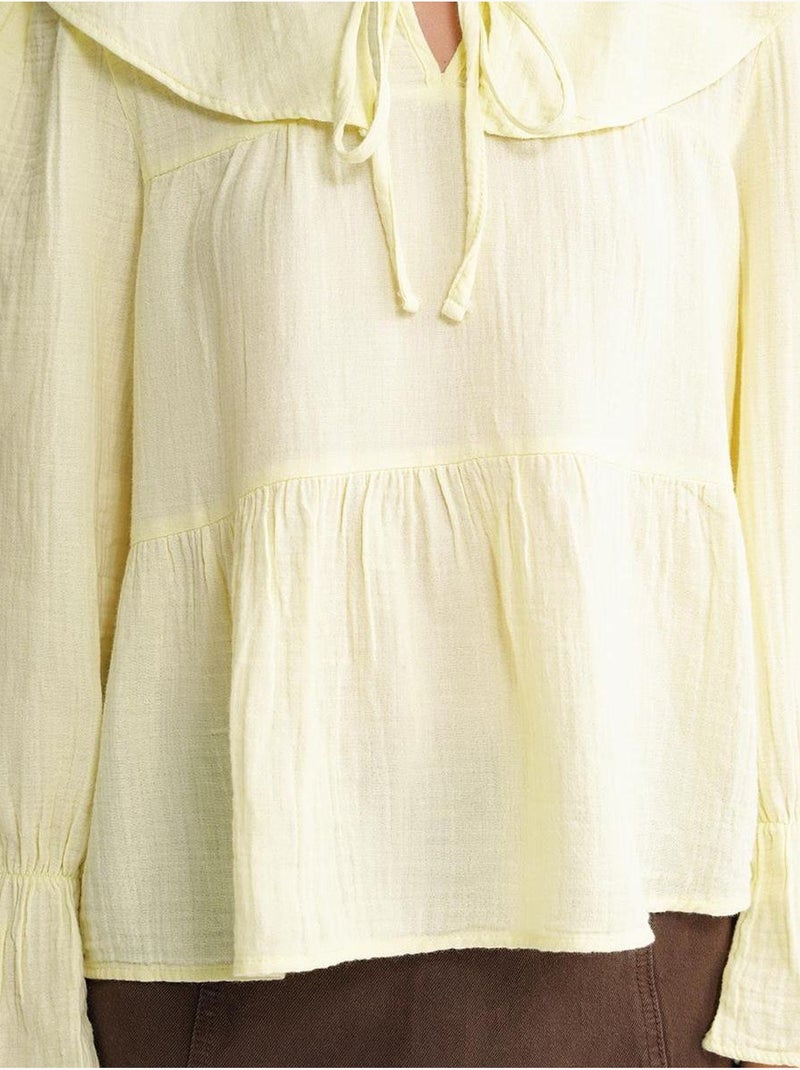 Blouse col châle à volants et lien à nouer mixray Jaune citron - Kiabi