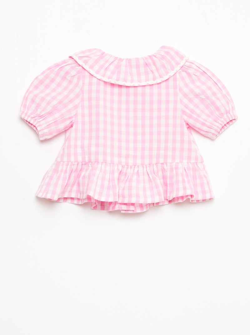 Blouse col Claudine avec volants Rose - Kiabi