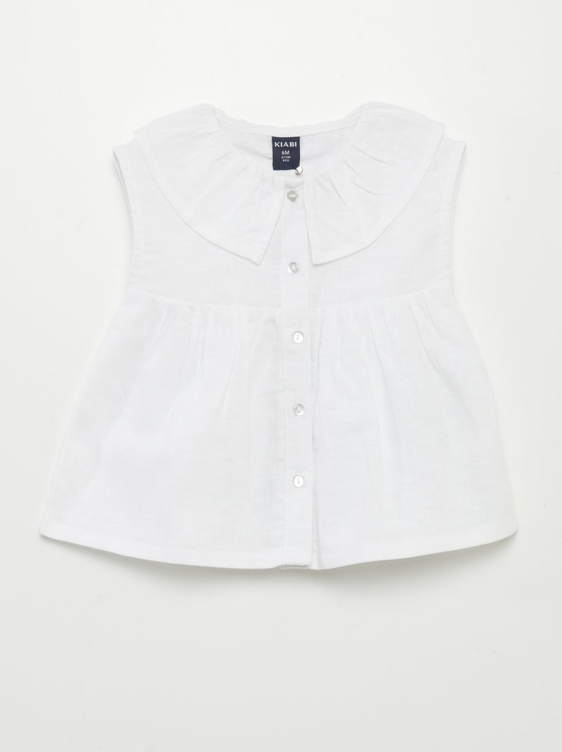 Blouse col claudine en lin blanc - Kiabi