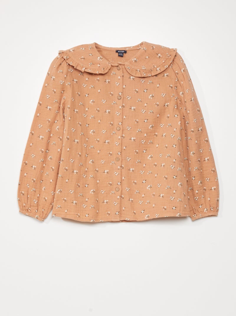 Blouse col claudine et imprimé fleuri Vieux rose - Kiabi