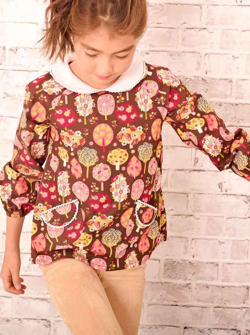 Blouse Col CLAUDINE   Imprimé Fantaisie Marron Rose - 'LA FAUTE A VOLTAIRE' Marron - Kiabi