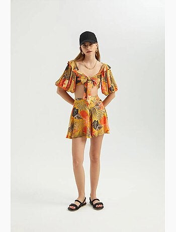 Blouse col cœur nouée manches bouffantes hiccup