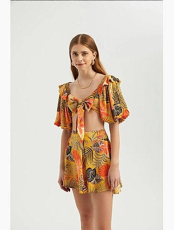 Blouse col cœur nouée manches bouffantes hiccup