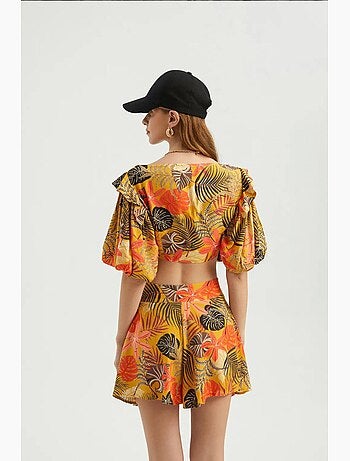 Blouse col cœur nouée manches bouffantes hiccup