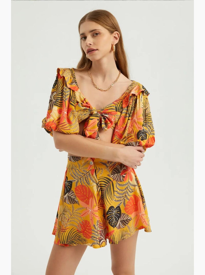 Blouse col cœur nouée manches bouffantes hiccup Jaune - Kiabi