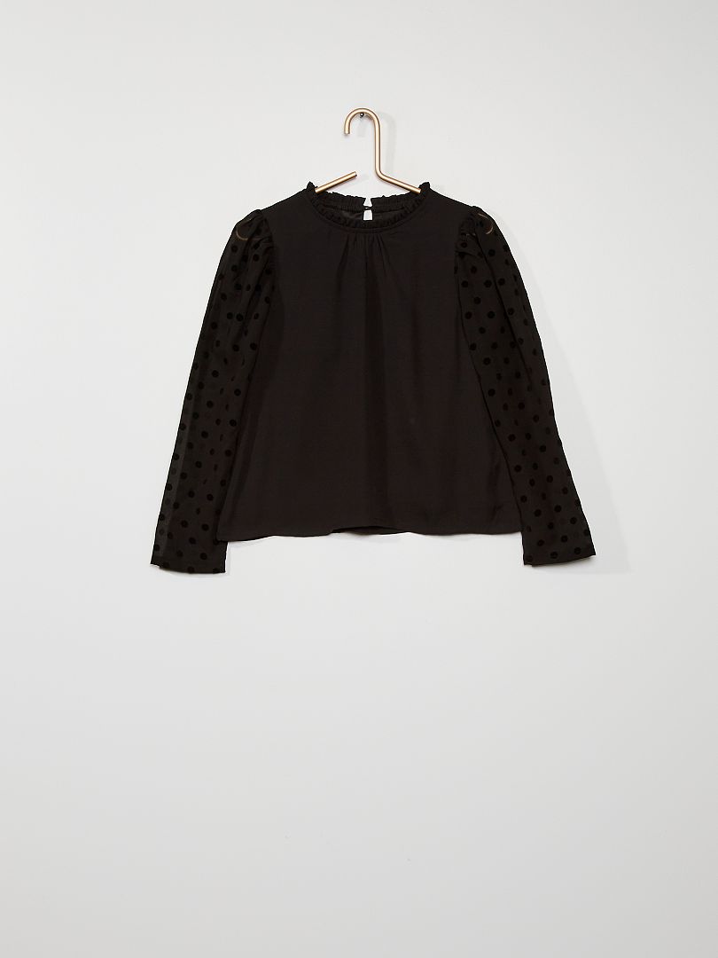 Blouse col froufrous noir - Kiabi