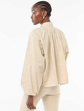 Blouse col lavalière à carreaux en coton