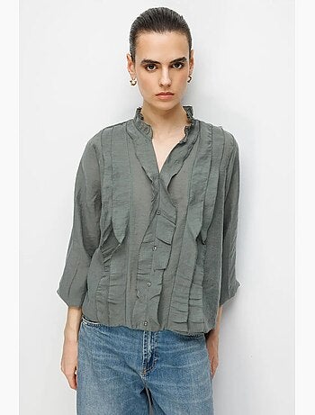 Blouse col mao à volants mixray