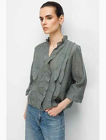 Blouse col mao à volants mixray