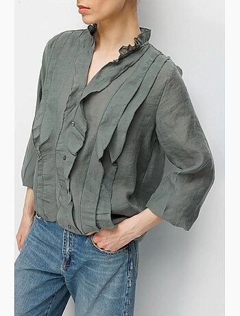 Blouse col mao à volants mixray