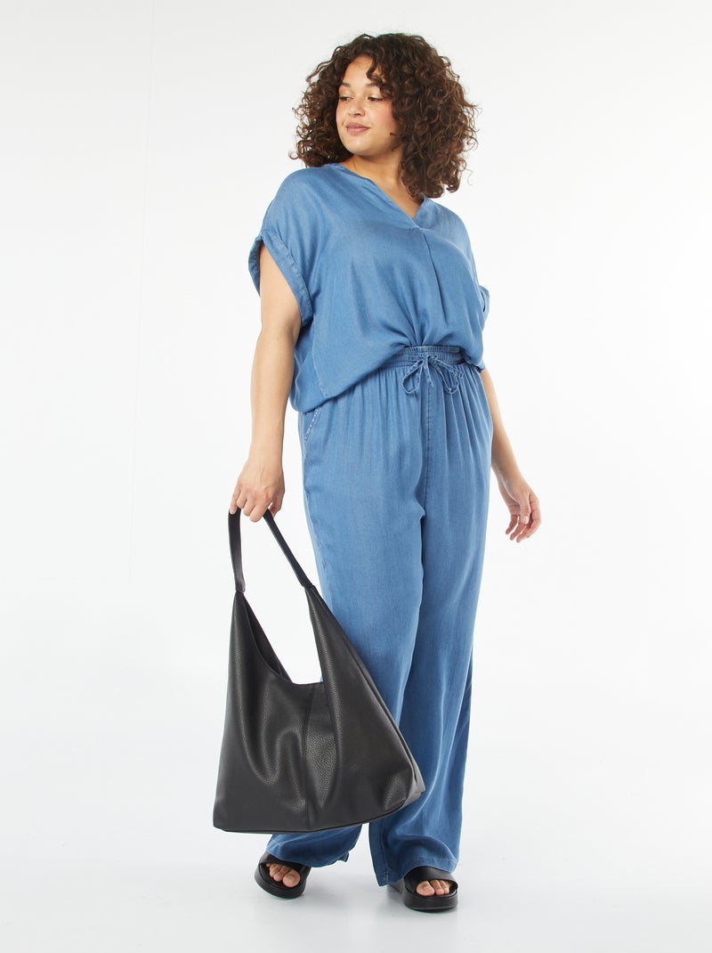 Blouse col mao avec manches courtes retroussables Stone - Kiabi