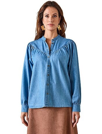 Blouse col mao denim fluide - DAXON