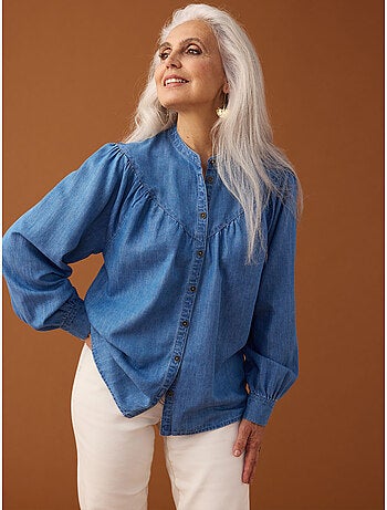 Blouse col mao denim fluide - DAXON