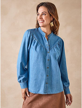 Blouse col mao denim fluide - DAXON
