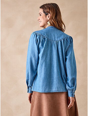 Blouse col mao denim fluide - DAXON