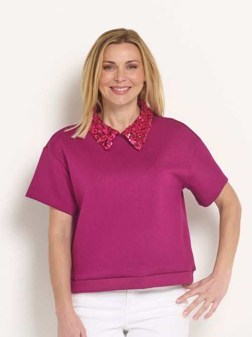 Blouse col pailleté sequins manches courtes - Kiabi