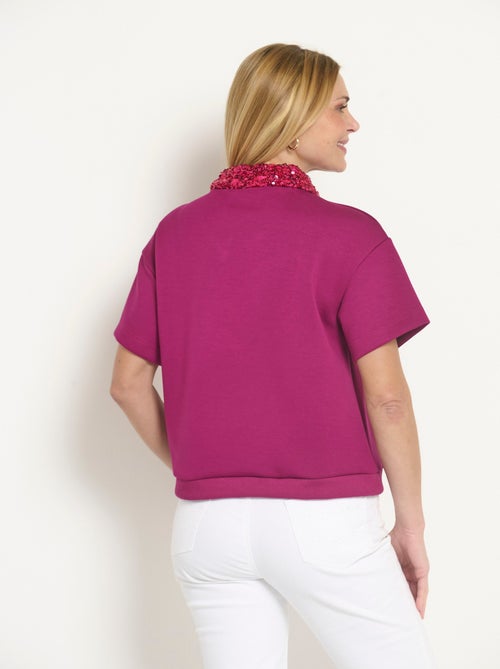 Blouse col pailleté sequins manches courtes - Kiabi