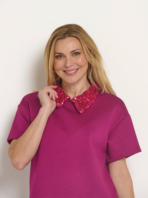 Blouse col pailleté sequins manches courtes - Kiabi