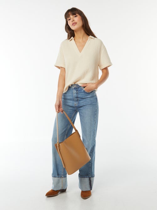 Blouse col polo en maille crêpe - Kiabi