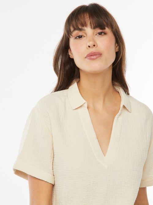 Blouse col polo en maille crêpe - Kiabi