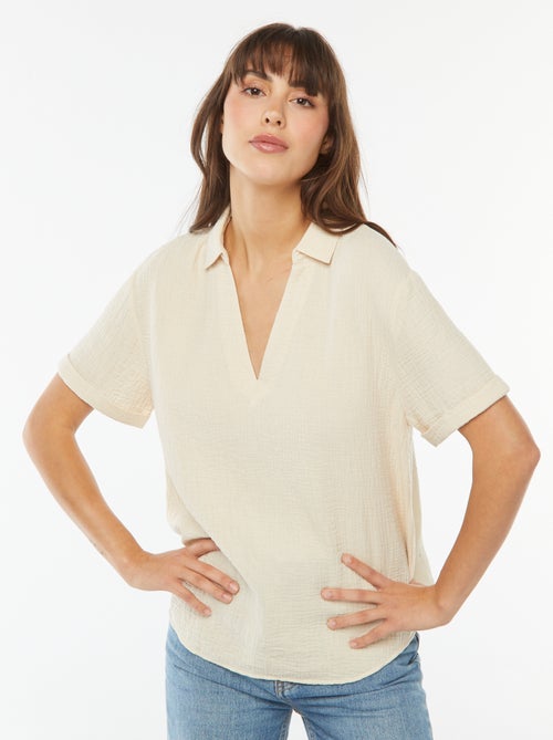 Blouse col polo en maille crêpe - Kiabi