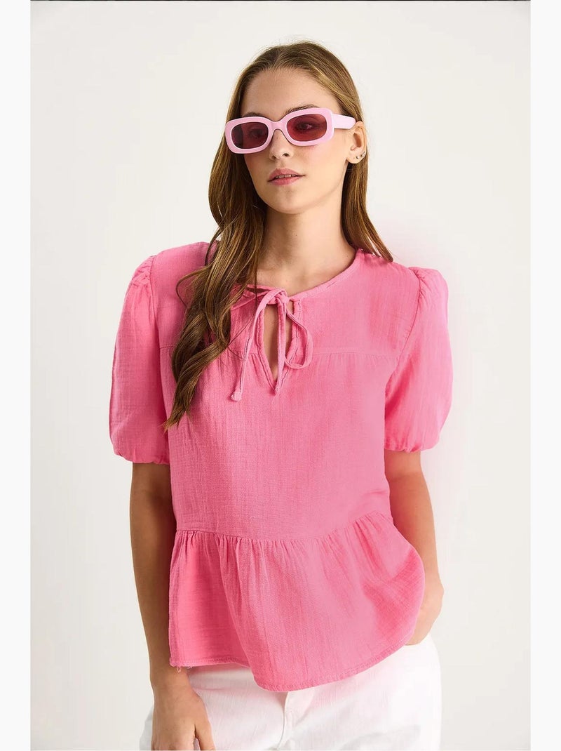 Blouse col rond détail lien lucci Rose - Kiabi