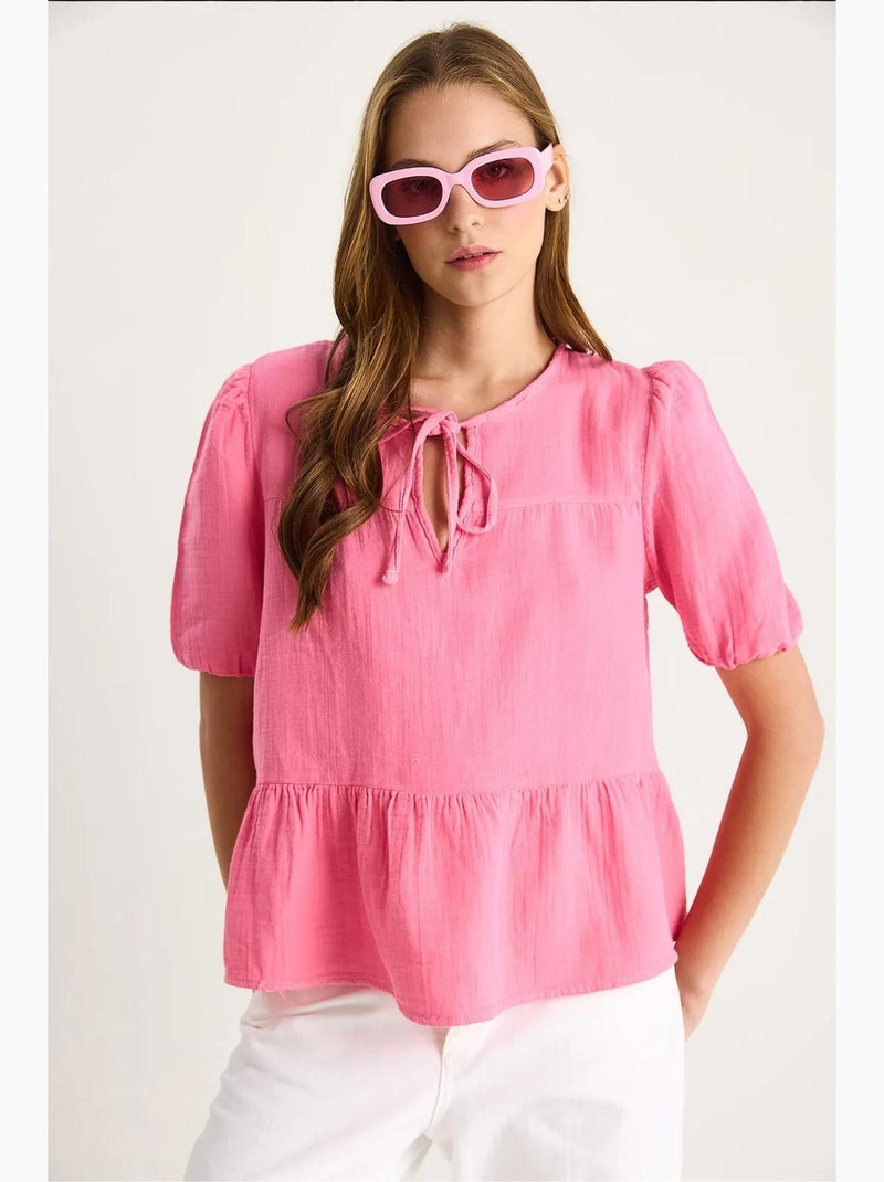 Blouse col rond détail lien lucci Rose - Kiabi