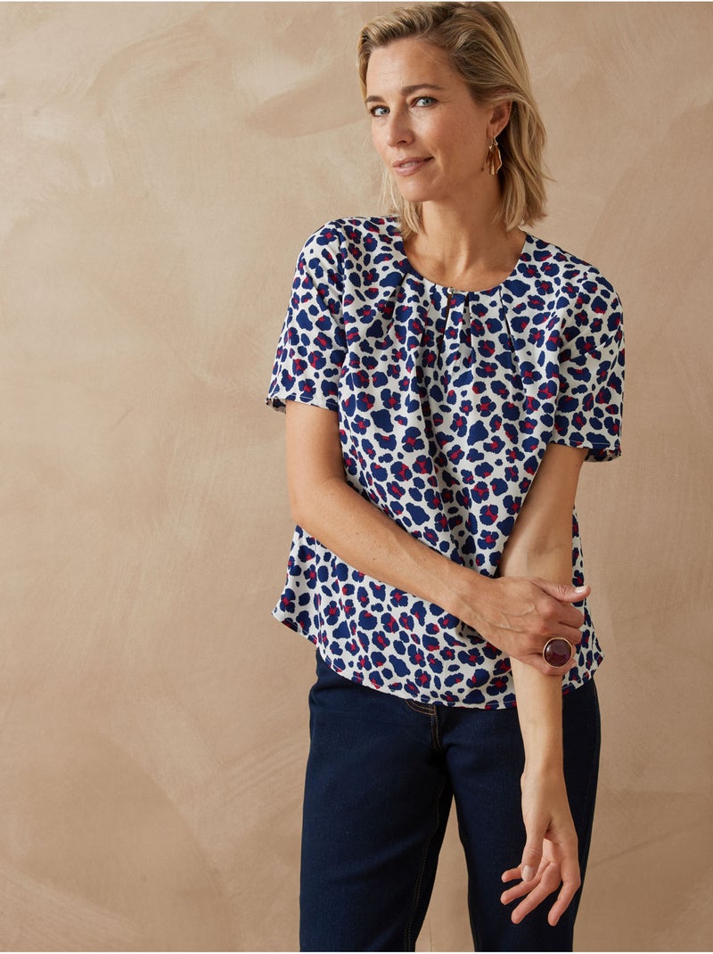 Blouse col rond tissu doux - DAXON Bleu Multicolore - Kiabi