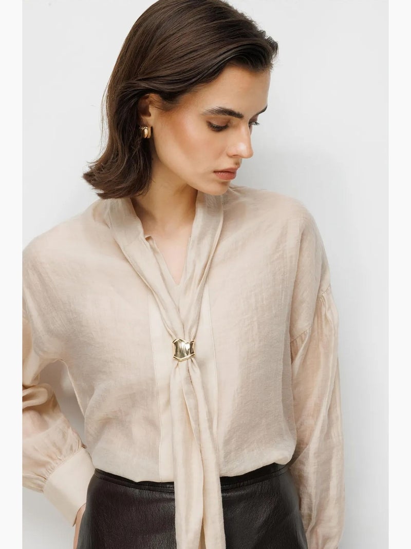 Blouse col v à lien mixray Crème - Kiabi