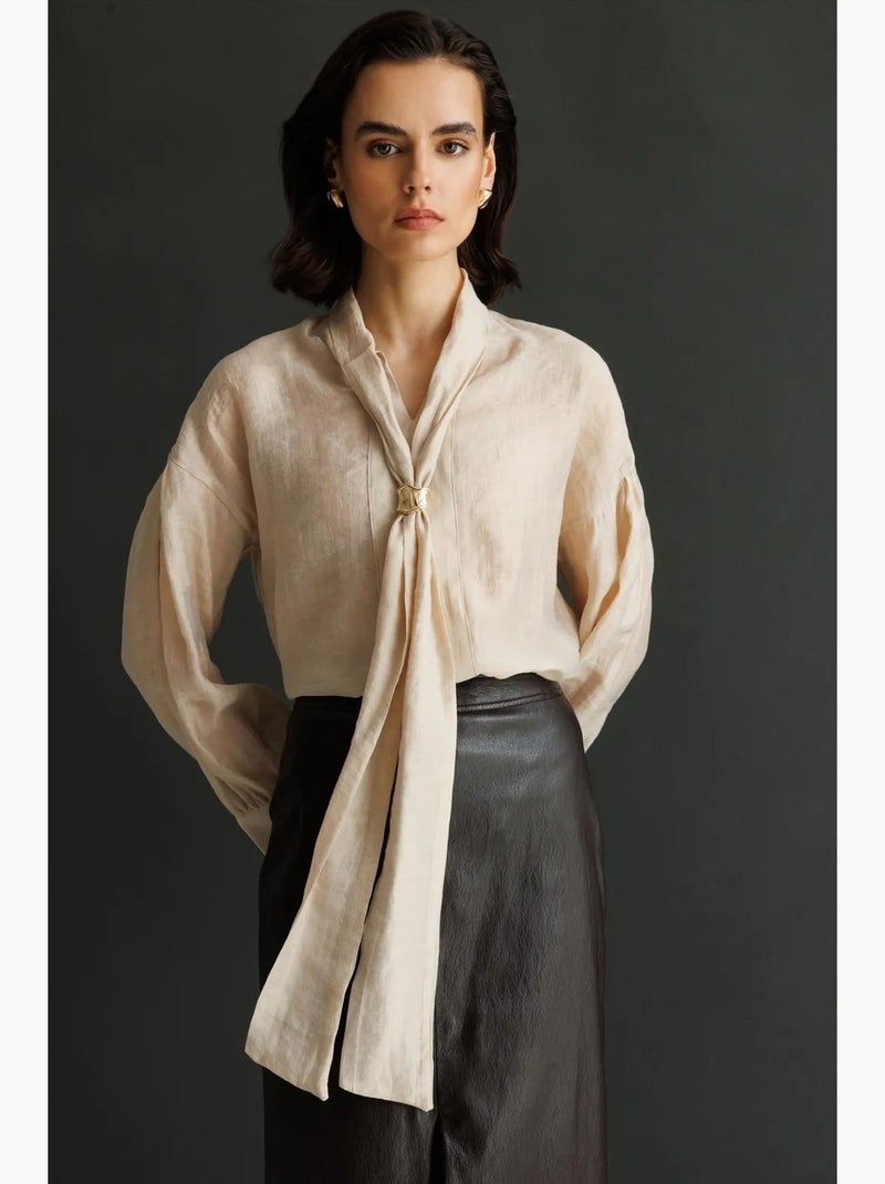Blouse col v à lien mixray Crème - Kiabi
