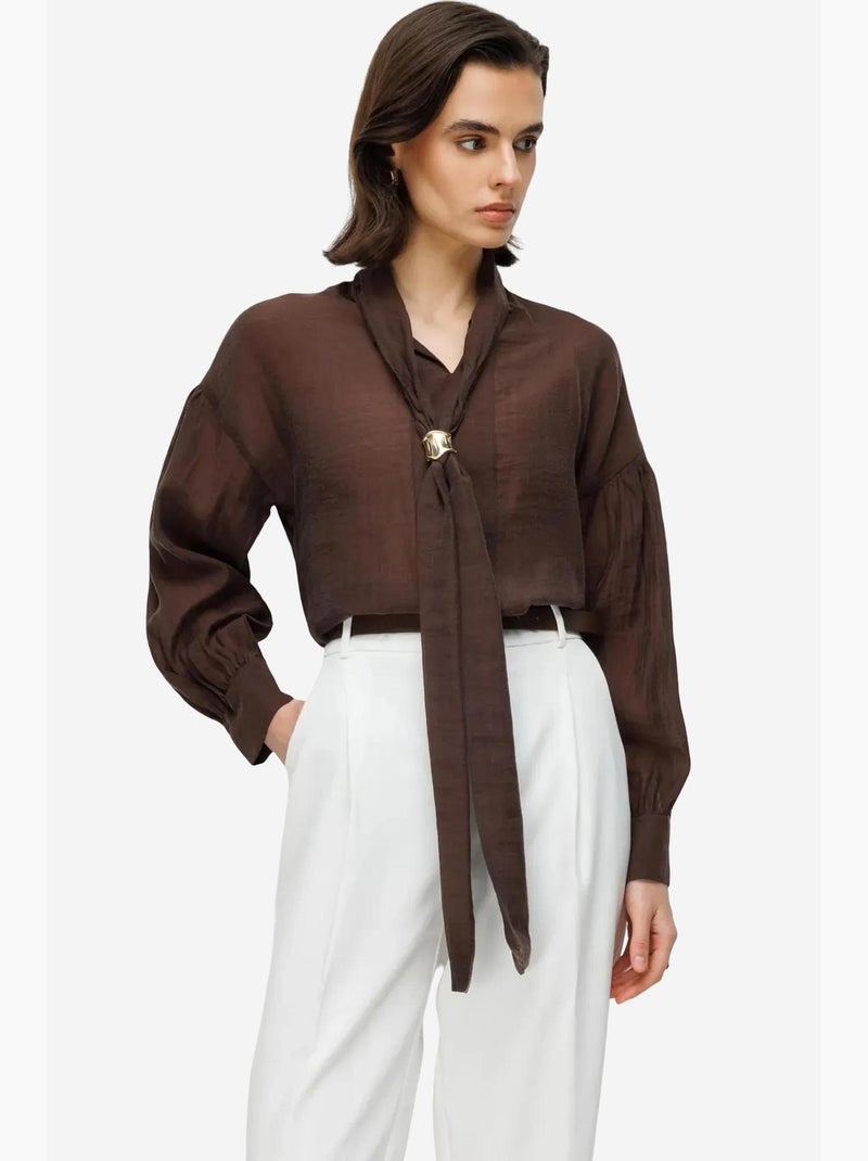 Blouse col v à lien mixray Marron - Kiabi