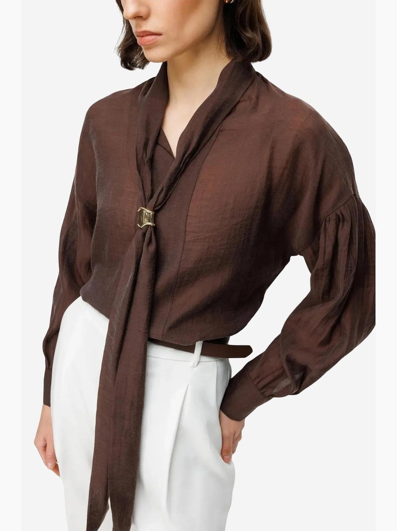 Blouse col v à lien mixray Marron - Kiabi