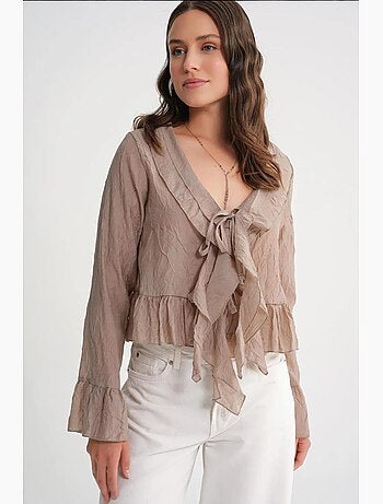 Blouse col v à volants et lien mixray