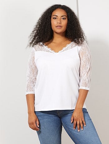 Blouse col V avec dentelle - Kiabi