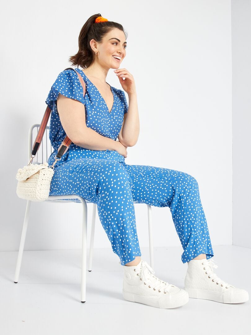 Blouse col V avec imprimé Bleu - Kiabi