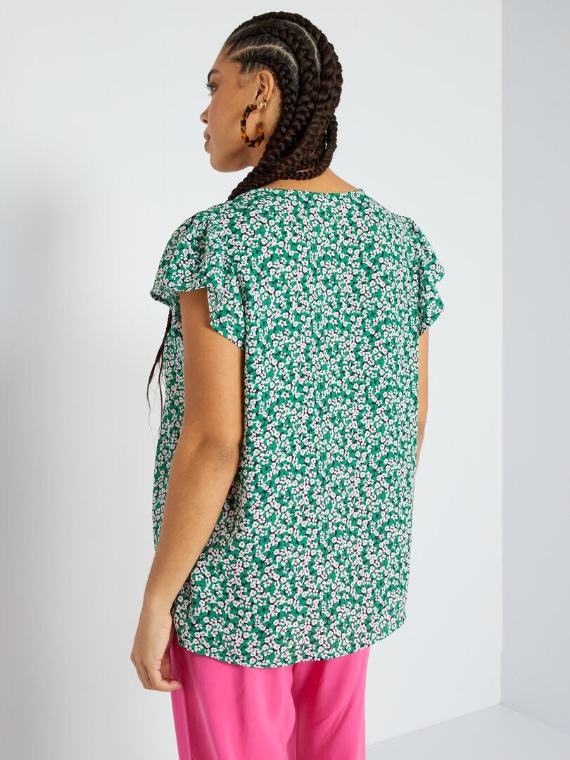 Blouse col V avec imprimé Vert - Kiabi