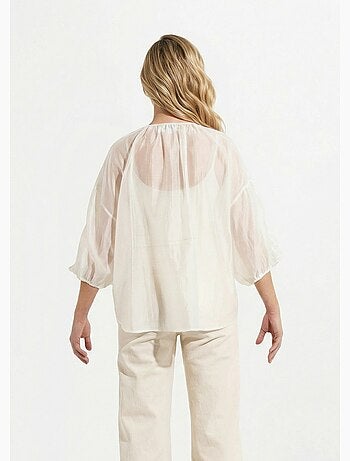 Blouse col V boutonnée à volants - AFIBEL