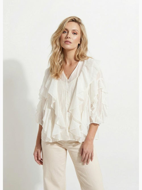 Blouse col V boutonnée à volants - AFIBEL - Kiabi