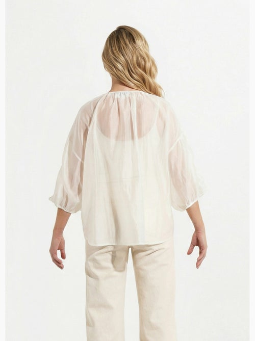 Blouse col V boutonnée à volants - AFIBEL - Kiabi