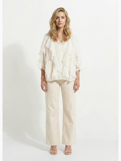 Blouse col V boutonnée à volants - AFIBEL - Kiabi