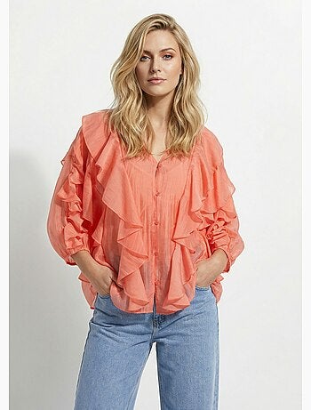 Blouse col V boutonnée à volants - AFIBEL