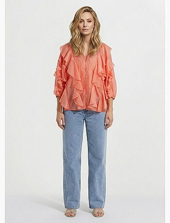 Blouse col V boutonnée à volants - AFIBEL