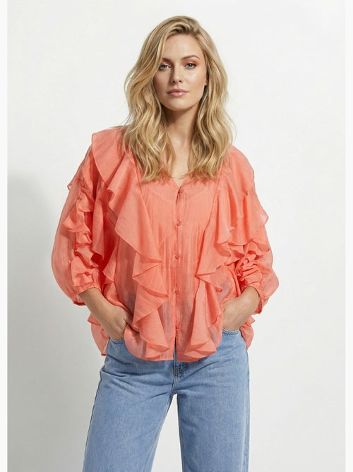 Blouse col V boutonnée à volants - AFIBEL - Kiabi